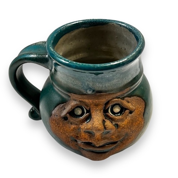 Vintage 1993 Ugly Face Coffee Mug Stoneware Art Pottery Handmade Signed - Picture 1 of 10